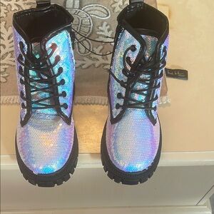 Holographic Sequin Combat Boots